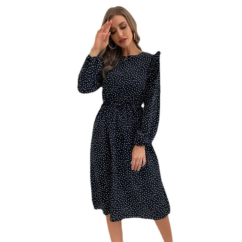 Rüschen Polka Dot Langarmkleid