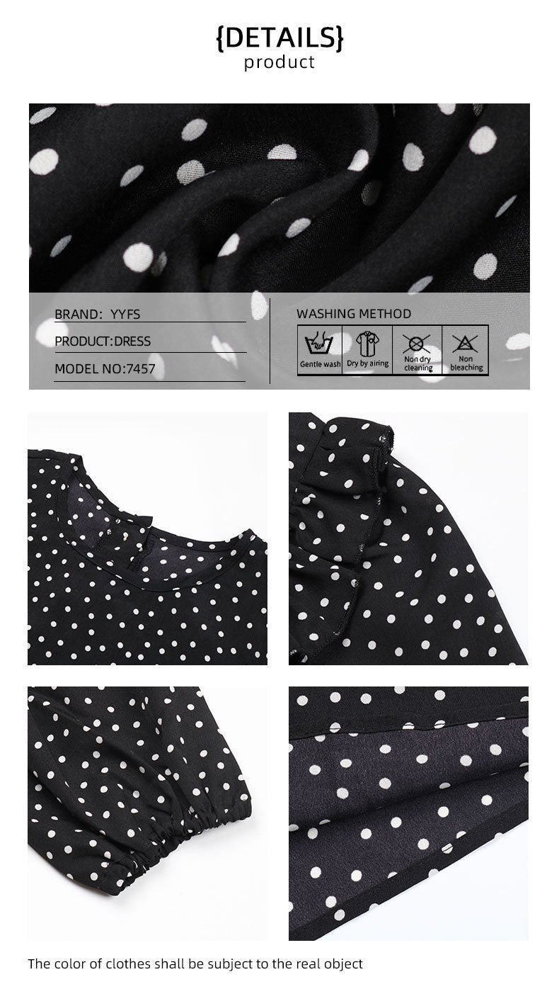 Rüschen Polka Dot Langarmkleid