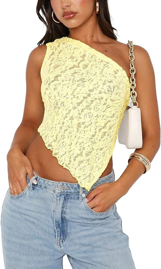 Sommer Lace Rückenausschnitt Top mit asymmetrischem Hals