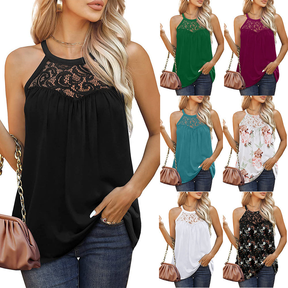 Sommer Lace Halter Tank Top - Locker geschnittenes ärmelloses Shirt